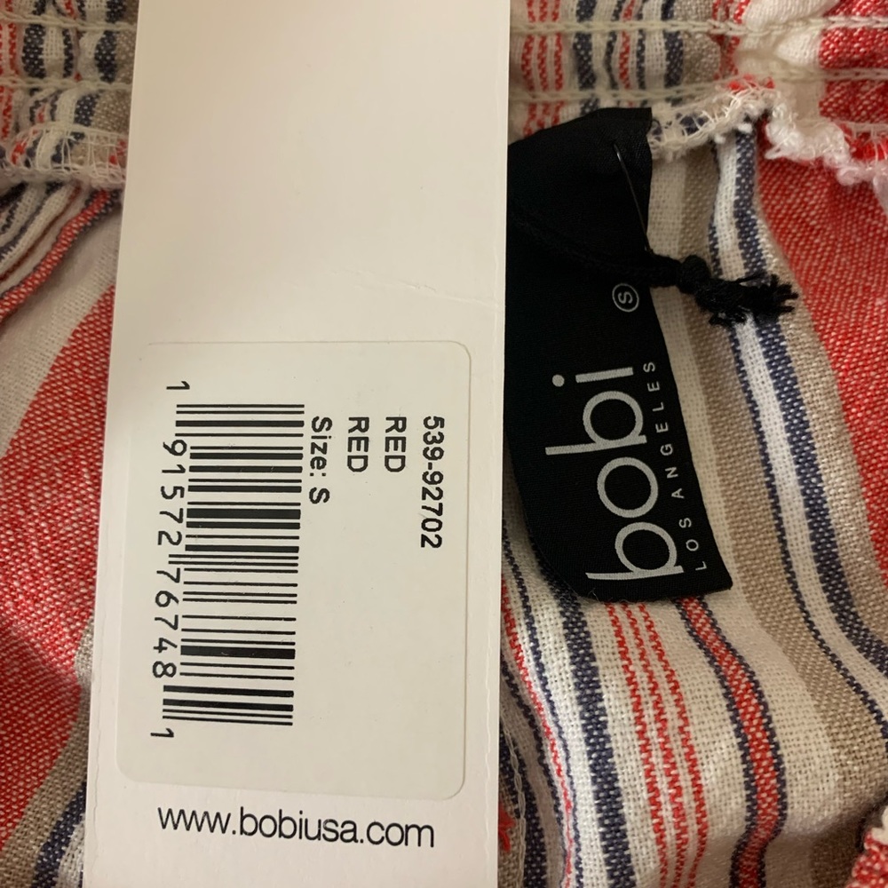 Bobi Los Angeles Red Striped Open Front Slit Wide Leg Linen Like Pants Small NWT - Picture 6 of 6